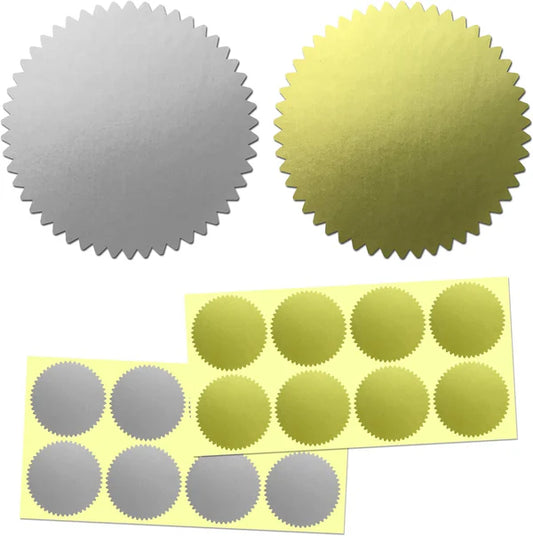 100-pack MinStampel stickers i guld och silver.