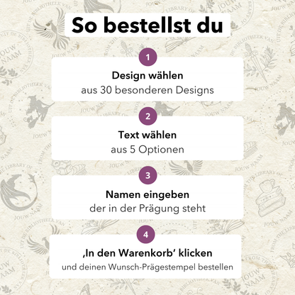 So bestellst du: Design wählen, Text wählen, Namen eingeben, in den Warenkorb legen