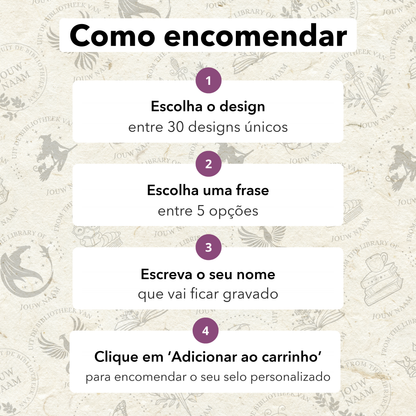Como encomendar: escolha o design, escolha a frase, escreva o seu nome, adicione ao carrinho